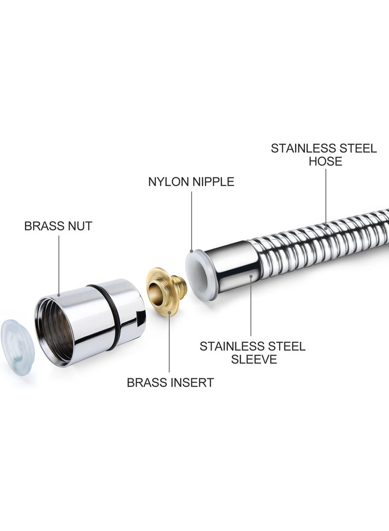 Shower Hose Extra Long 118 Inches Brushed Chrome Handheld Shower Head Hose with Brass Insert and Nut - Lightweight and Flexible - Image 2