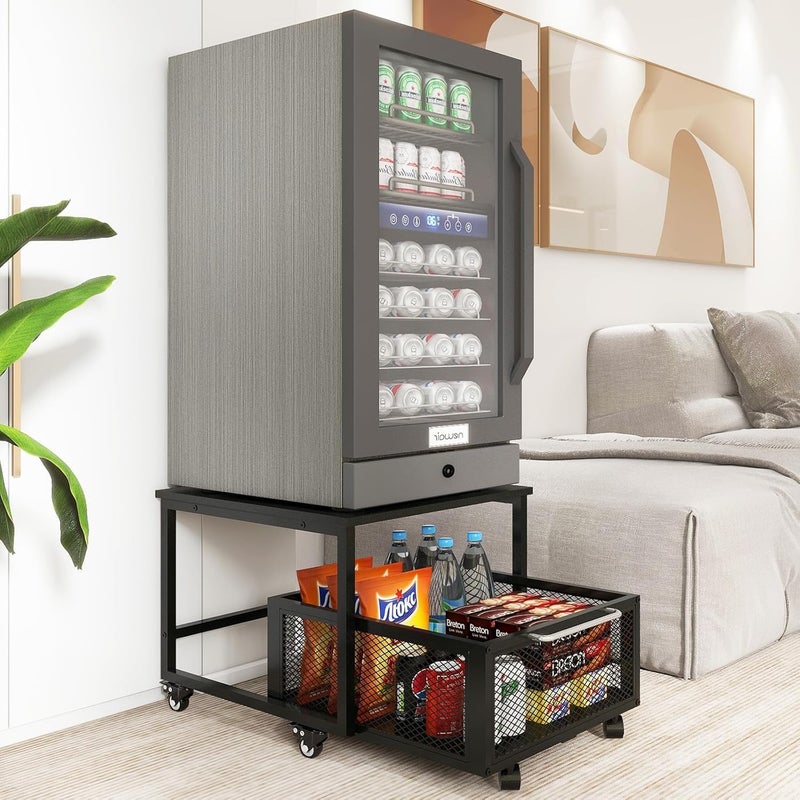 INDIDECOR INDIDECOR 36146 Classic197x236in Mini Fridge Stand with Large Capacity Storage Beverage Refrigerator Table with Lockable Wheel Mobile Mini Compact Fridge Cart Heavy Duty Appliance  - Image 1
