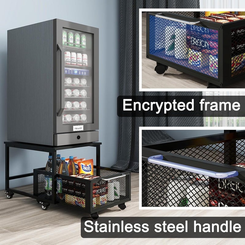 INDIDECOR INDIDECOR 36146 Classic197x236in Mini Fridge Stand with Large Capacity Storage Beverage Refrigerator Table with Lockable Wheel Mobile Mini Compact Fridge Cart Heavy Duty Appliance  - Image 4