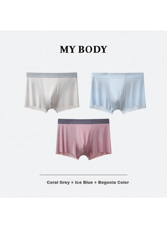 mybody Mybody Men's Underwear 3-pack Ice Silk Cool Feeling Boxer Briefs Ice Blue + Coral Gray + Begonia Color 2xl  - Image 3