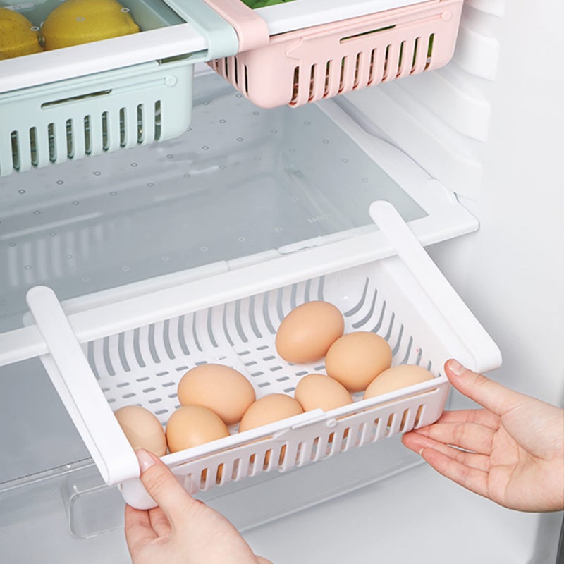 Genaric COOLFUNLIFE Retractable Drawer Type Refrigerator Storage Box Food Fresh-keeping Classified Organizer Container Basket Fridge Shelf Holder Plastic Storage Bins, Fit for Fridge Shelf Under 0.5" - White