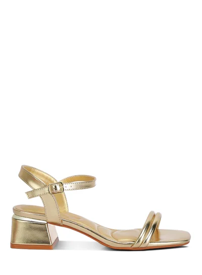 London Rag Metallic Ankle Strap Low Block Heels in Gold