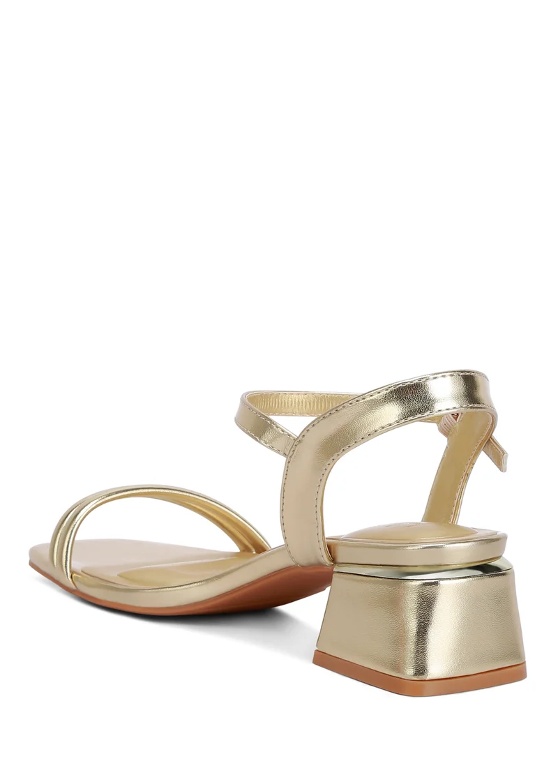 London Rag Metallic Ankle Strap Low Block Heels in Gold