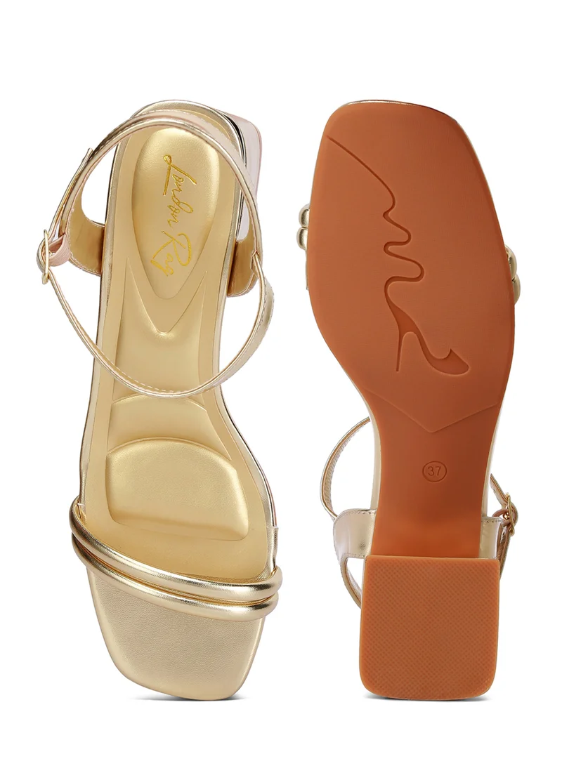 London Rag Metallic Ankle Strap Low Block Heels in Gold