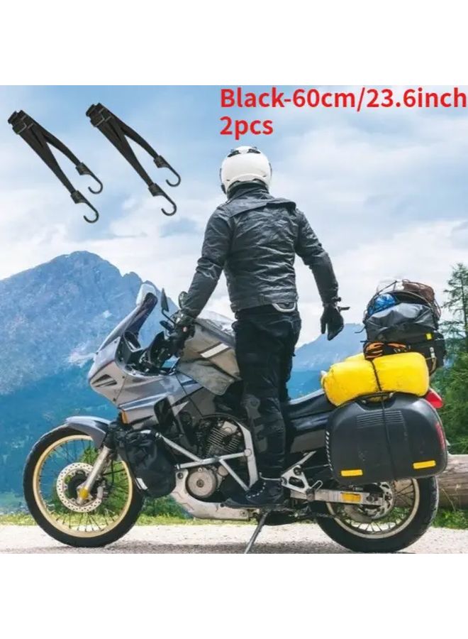 2pcs Black 60cm Elastic Binding Rope Motorcycle Bicycle Helmet Strap Secure Fastening - Image 1