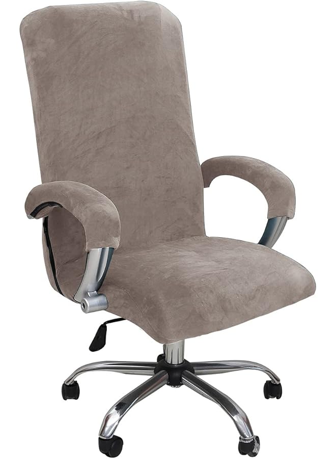 The Bros غطاء كرسي مكتب من المخمل لكرسي الكمبيوتر غطاء كرسي دوار قابل للإزالة غطاء كرسي رئيسي واقي ظهر عالي كبير (رملي، كبير) - Image 1