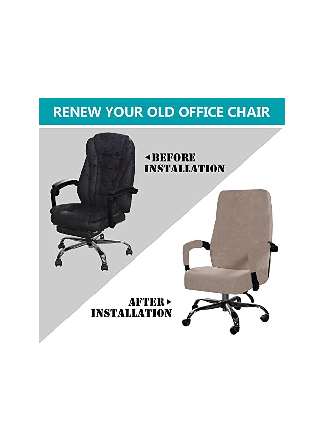 The Bros غطاء كرسي مكتب من المخمل لكرسي الكمبيوتر غطاء كرسي دوار قابل للإزالة غطاء كرسي رئيسي واقي ظهر عالي كبير (رملي، كبير) - Image 4