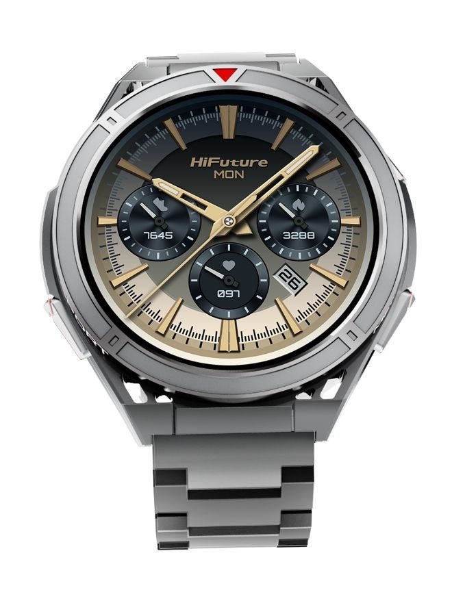 HiFuture ACTIVE Smartwatch with Dual-Band GPS, Dual-Core CPU, 1.43" AMOLED Display, Barometric Altimeter, Built-In Compass, 50M Waterproof, Syntra AI, Extra Band Included, Silver