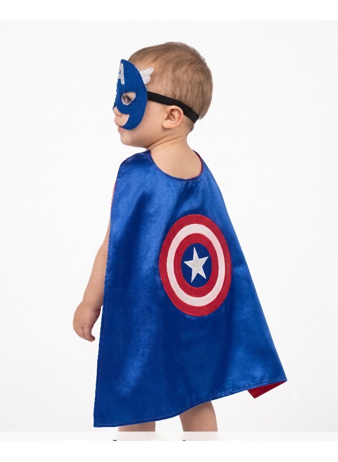 Kidzilla Caption America Cape and Mask Set - Kids Cloak with Felt Eye Mask for Halloween Costume, Dress Up & Birthday Party Favors - Image 2