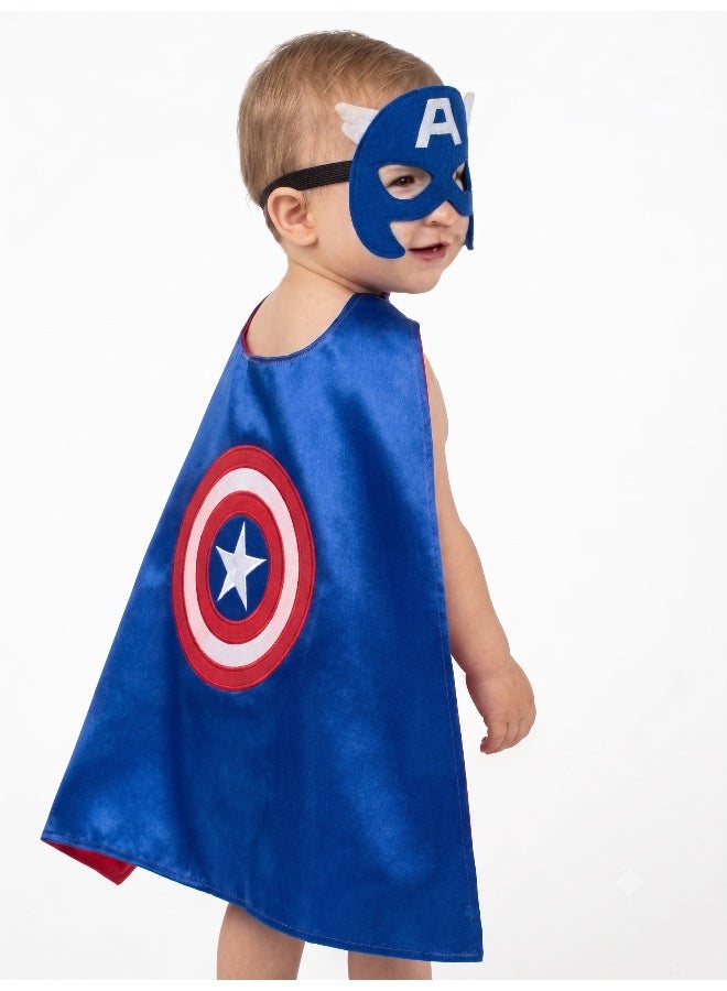 Kidzilla Caption America Cape and Mask Set - Kids Cloak with Felt Eye Mask for Halloween Costume, Dress Up & Birthday Party Favors - Image 1
