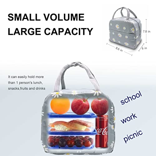 Sonuimy Insulated Lunch Bag Women Girls, Reusable Cute Tote Lunch Box for Adult & Men, Leakproof Cooler Lunch Bags for Work Office Travel School Picnic (Grey with White Daisy) - Image 5