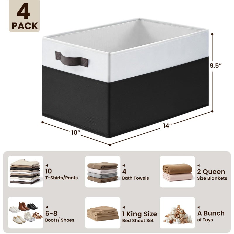 Criusia Large Storage Bins for Shelves 4 Pack, Closet Storage Baskets for Clothes Blanket Beddings Towels, Collapsible Fabric Closet Organizer Bins with Handles/ Laundry Room Organization - Image 2