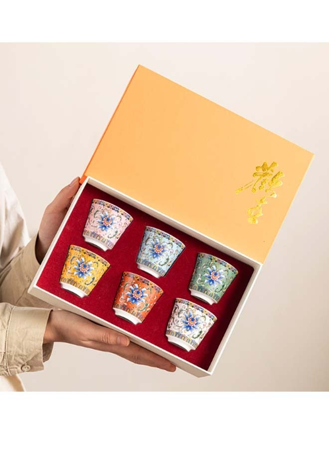HaHaHai 6 Ceramic Teacups with Gift Box Elegant Floral Enamel Coffee Cup Set, 6 Colors Flower Teacups, Perfect for Home, Office and Restaurant Use, Perfect for Gifting - Image 2