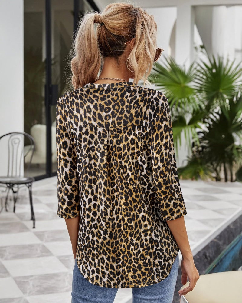VALOLIA Women's Fashion: Womens 3/4 Sleeve Top - Plus Size Women Blouses - 3/4 Length Sleeve Womens Tops Formal for Women Black Panther Pattern XX-Large - Image 2