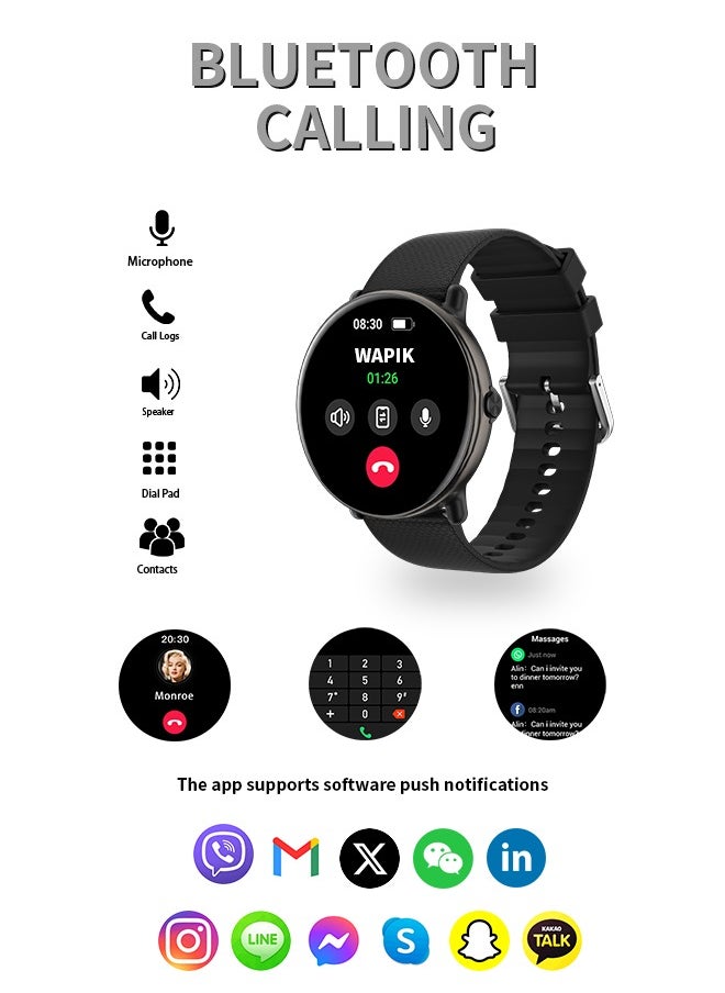 WAPIK - Korean Brand Smart Watch Y5，Business Smartwatch, Waterproof Fitness Watch, Bluetooth Calling, Compatible with Android and iOS,Smartwatch For Men, Zinc Alloy Vacuum Plating, Heart Rate Monitoring，Black - Image 1
