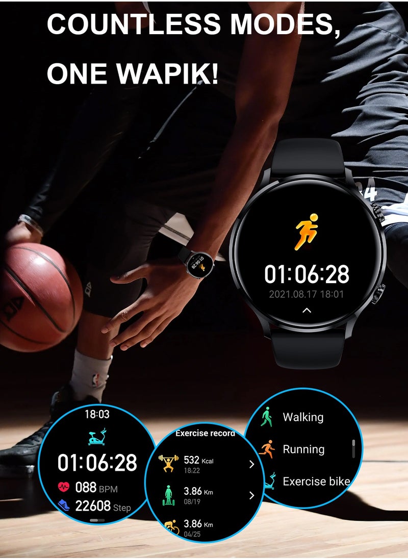 WAPIK - Korean Brand Smart Watch Y5，Business Smartwatch, Waterproof Fitness Watch, Bluetooth Calling, Compatible with Android and iOS,Smartwatch For Men, Zinc Alloy Vacuum Plating, Heart Rate Monitoring，Black - Image 1