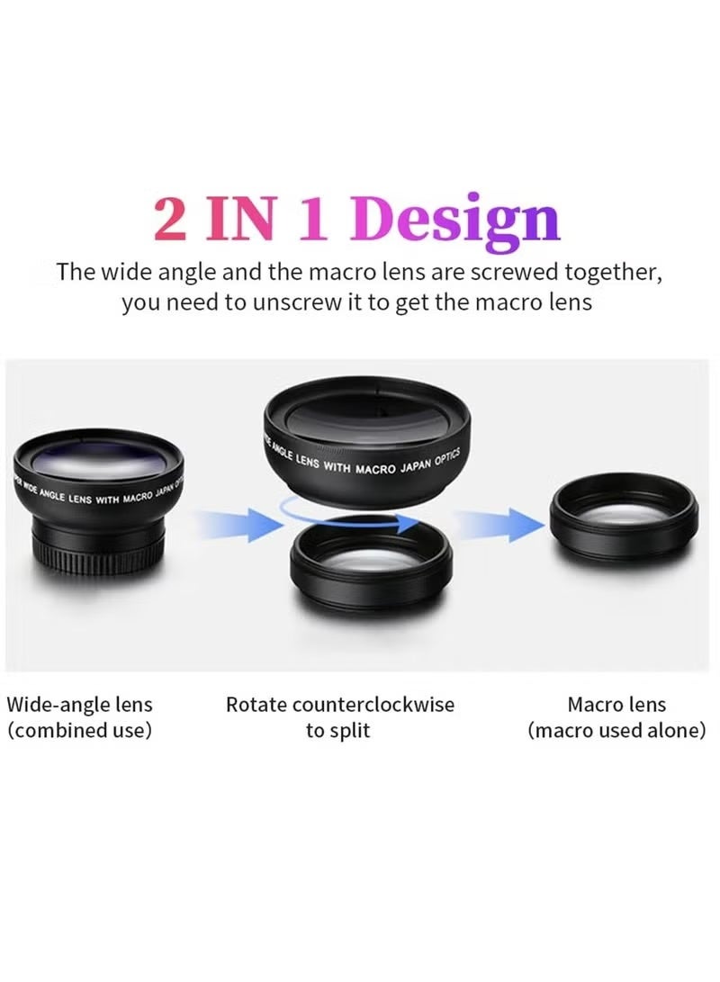 Geustos 2PCS Professional 2 in 1 Lens Universal Clip 37mm Mobile Phone Lens 0.45x 49uv Super Wide-Angle + Macro HD Lens for All Smartphones - Image 3