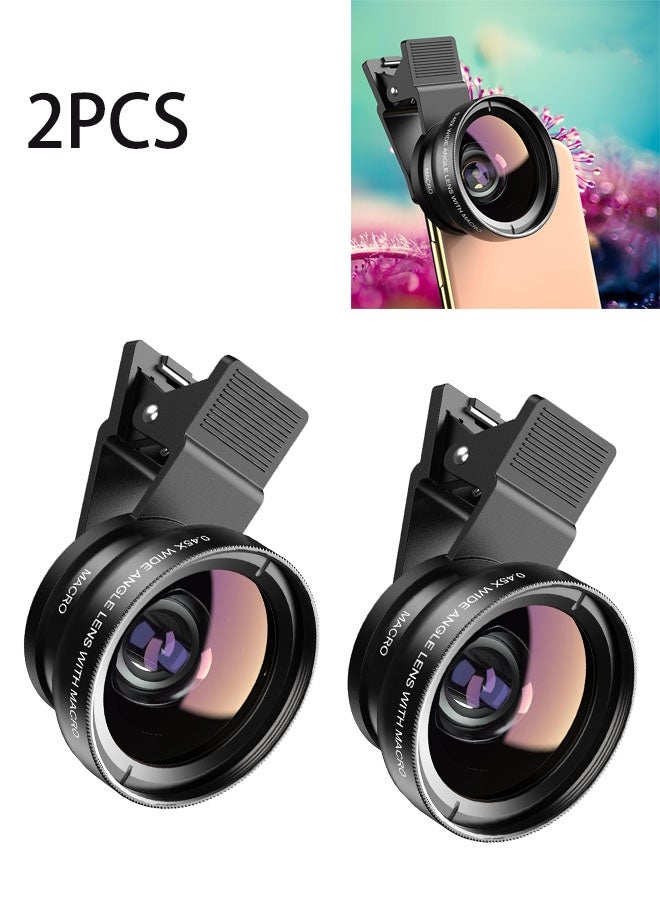 Geustos 2PCS Professional 2 in 1 Lens Universal Clip 37mm Mobile Phone Lens 0.45x 49uv Super Wide-Angle + Macro HD Lens for All Smartphones - Image 2