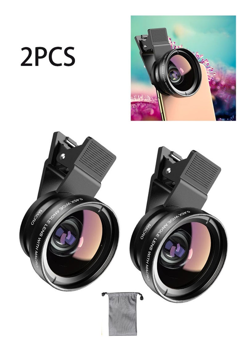 Geustos 2PCS Professional 2 in 1 Lens Universal Clip 37mm Mobile Phone Lens 0.45x 49uv Super Wide-Angle + Macro HD Lens for All Smartphones - Image 1