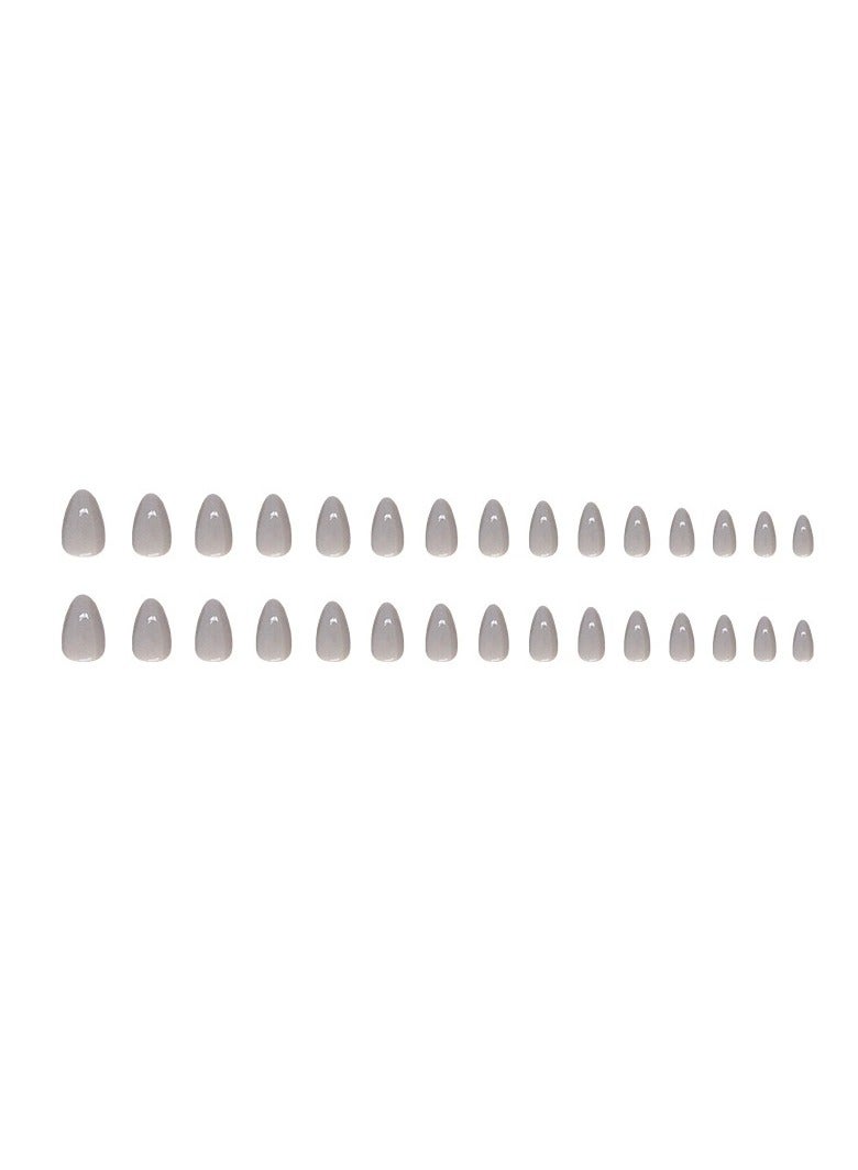 Goolsky 30PCS Grey Cat Eye Press On Nails Solid Almond Shaped Reusable Fake Nail Tips  - Image 3