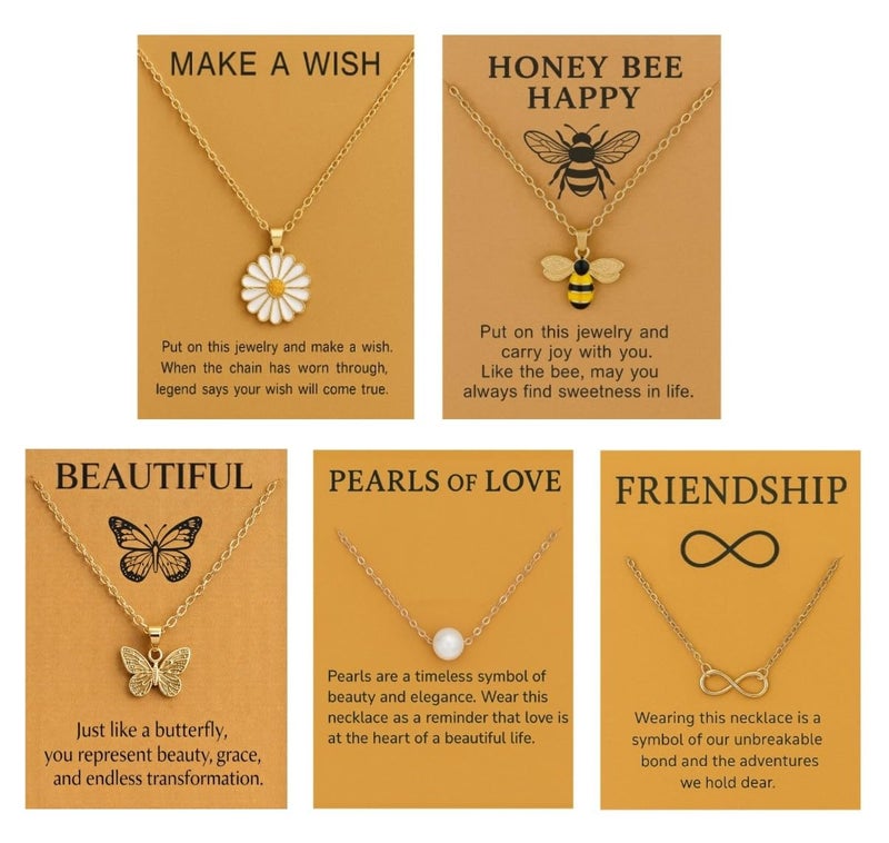 SUPER SOFTENER 5 Pcs Combo Pendant Necklace Set for Women Stylish Chains | Butterfly, Pearl, Daisy, Honey Bee & Infinity Jewellery Combo for Women Pendant Necklace Gifts for woman And Girls - Image 1