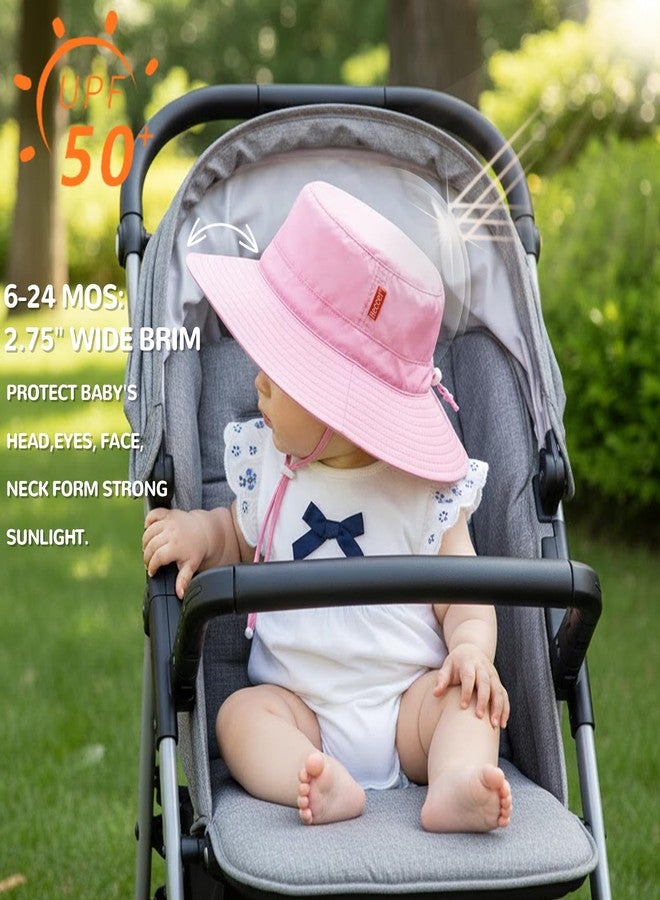 HECCEI Baby Sun Hat with Wide Brim - Windproof, Sunscreen, Warm, DryShade PackNest UPF 50+ Beach Hat for Outdoor, 6-24 Months Pink - Image 2