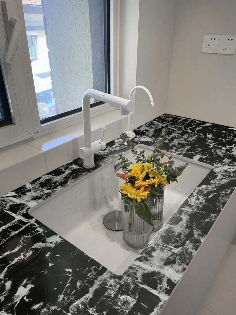 HOME13™ Marble Wallpaper Peel & Stick Contact Paper Self Adhesive Decorative Removable Waterproof Wallpaper for Kitchen Cabinet and Furniture Countertops (24 X 60 INCH, Black Grey Marble) - Image 2