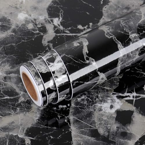 HOME13™ Marble Wallpaper Peel & Stick Contact Paper Self Adhesive Decorative Removable Waterproof Wallpaper for Kitchen Cabinet and Furniture Countertops (24 X 60 INCH, Black Grey Marble) - Image 1