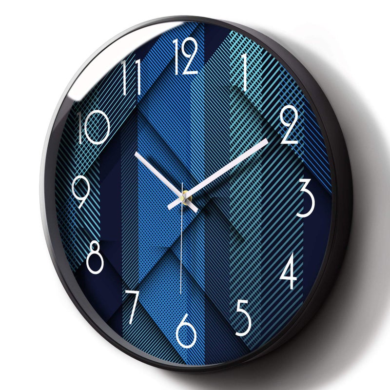 Big Modern Blue Wall Decor Analog Silent Clock for Home Bedroom Kitchen Office Living Room Large Round Cool Unique Decorative Quiet NonTicking Metal Battery ClocksBlue 12inch
