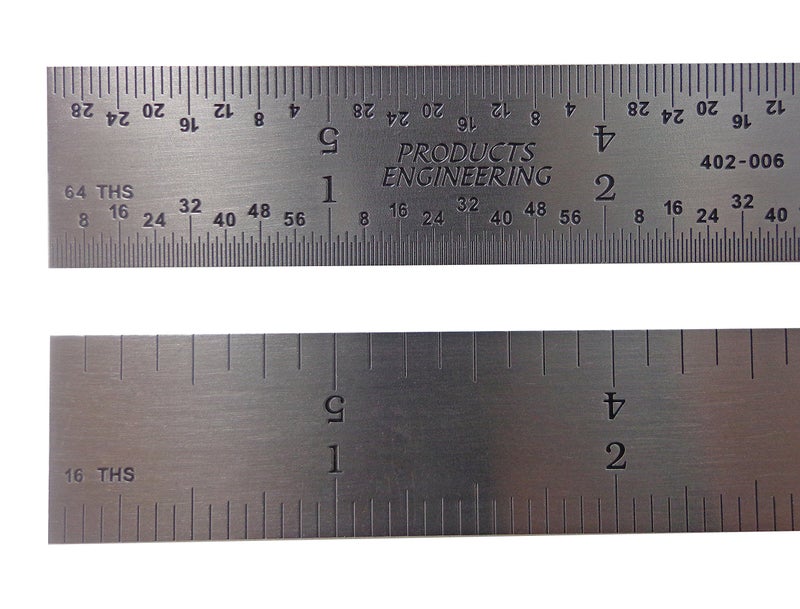 PEC Made in USA PEC 6" Rigid Stainless Steel 4R Machinist Engineer Ruler / Rule 1/64, 1/32, 1/8, 1/16 - Image 4