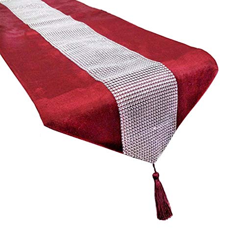 OZXCHIXU 13inch x 72inch Table Runner with Diamante Strip and Tassels (red) - Image 3