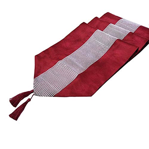 OZXCHIXU 13inch x 72inch Table Runner with Diamante Strip and Tassels (red) - Image 2