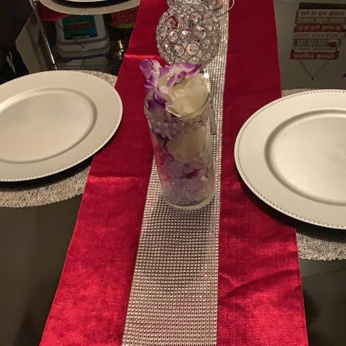 OZXCHIXU 13inch x 72inch Table Runner with Diamante Strip and Tassels (red) - Image 5