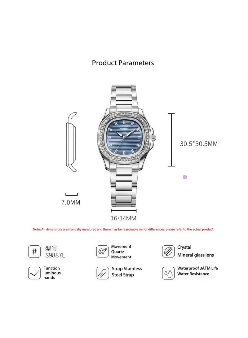 SINOBI Nautilus Quartz Watch for Women, 30M Water-Resistant (Blue) - Image 4