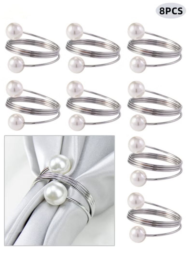 8Pcs Pearl Napkin Rings,Silver Metal Towel Rings For Wedding Table Birthday Party Decoration,Hotel Fancy Napkin Buckle for Banquet - Image 1
