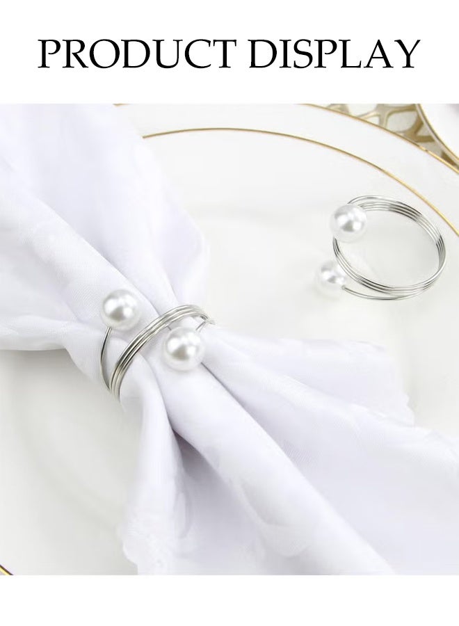 8Pcs Pearl Napkin Rings,Silver Metal Towel Rings For Wedding Table Birthday Party Decoration,Hotel Fancy Napkin Buckle for Banquet - Image 5