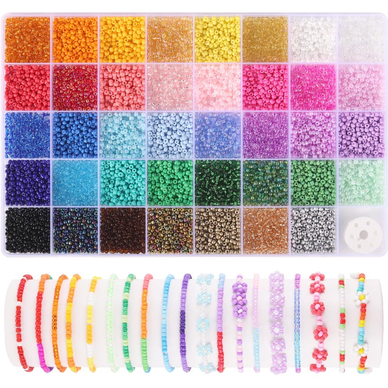 Funtopia 3mm Seed Beads 39 Colors Glass Seed Beads for Jewelry Making 9600pcs 5 Types Small Beads for Bracelets Friendship Bracelet Beads for Girls Adults