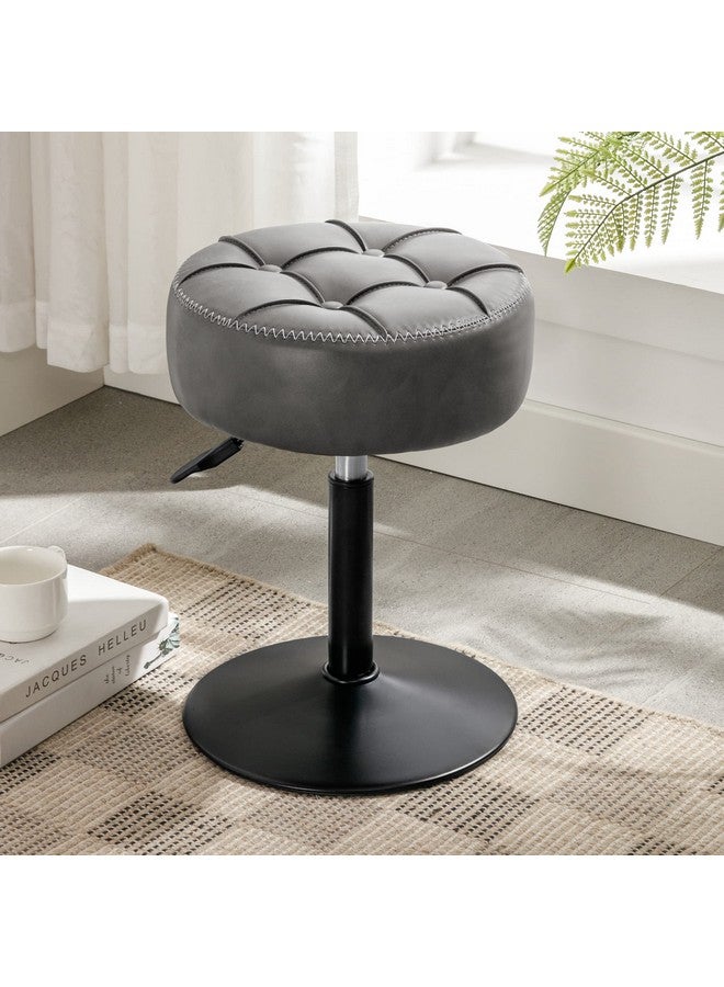 LUE BONA LUE BONA Classic Grey Faux Leather Tufted Vanity Stool, 360° Swivel, Height Adjustable (15.8”-20.5”H), 12.8”D x 12.8”W, 300 LBS Weight Capacity, Chrome Finish, For Bathroom, Living Room  - Image 1