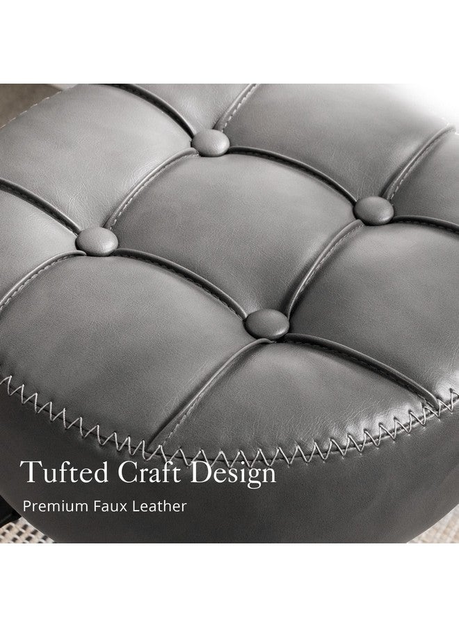 LUE BONA LUE BONA Classic Grey Faux Leather Tufted Vanity Stool, 360° Swivel, Height Adjustable (15.8”-20.5”H), 12.8”D x 12.8”W, 300 LBS Weight Capacity, Chrome Finish, For Bathroom, Living Room  - Image 3