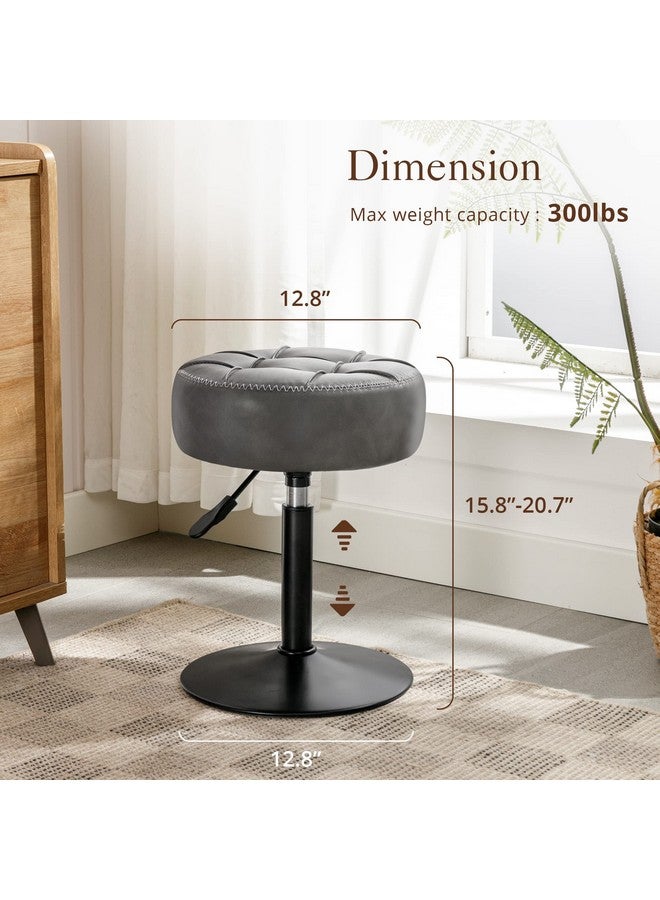 LUE BONA LUE BONA Classic Grey Faux Leather Tufted Vanity Stool, 360° Swivel, Height Adjustable (15.8”-20.5”H), 12.8”D x 12.8”W, 300 LBS Weight Capacity, Chrome Finish, For Bathroom, Living Room  - Image 5