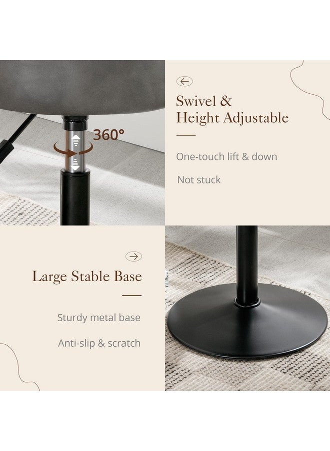 LUE BONA LUE BONA Classic Grey Faux Leather Tufted Vanity Stool, 360° Swivel, Height Adjustable (15.8”-20.5”H), 12.8”D x 12.8”W, 300 LBS Weight Capacity, Chrome Finish, For Bathroom, Living Room  - Image 4