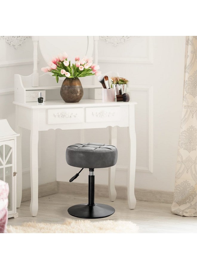 LUE BONA LUE BONA Classic Grey Faux Leather Tufted Vanity Stool, 360° Swivel, Height Adjustable (15.8”-20.5”H), 12.8”D x 12.8”W, 300 LBS Weight Capacity, Chrome Finish, For Bathroom, Living Room  - Image 2