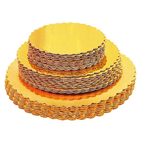 Onemore 30-Pack Cake Board Rounds, Circle Cardboard Base Boards, 8, 10 and 12-Inch. Perfect for Cake Decorating, 10 of Each Size (Gold, 30) - Image 1