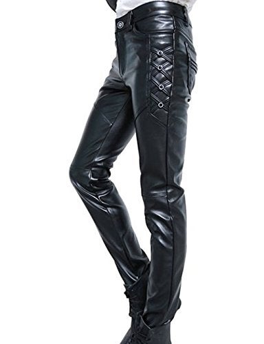 Idopy Mens Black Slim Fit Soft PU Faux Leather Biker Pants 31 2 - Image 3