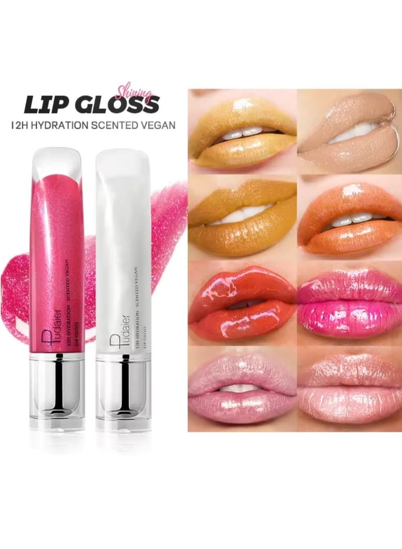 pudaier Lip Gloss Plumping Moisturizing and 12H Hydration Scented Vegan Lip Plumper Liquid Lipstick Sparkling Shiny Glossy Finish Lip Color Lifter Lip Plump Oil Gloss Lip Oil 02 - Image 4