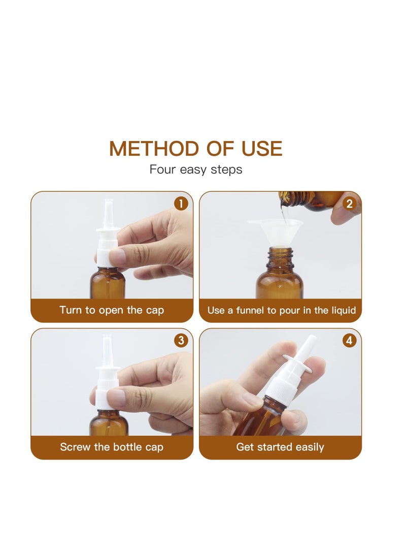 Excefore Nasal Spray Bottle 6 Pcs 30ML/1oz Glass Amber Refillable Fine Mist Sprayers Atomizers Small Empty Nasal Sprayer with Funnels and Labels - Image 5