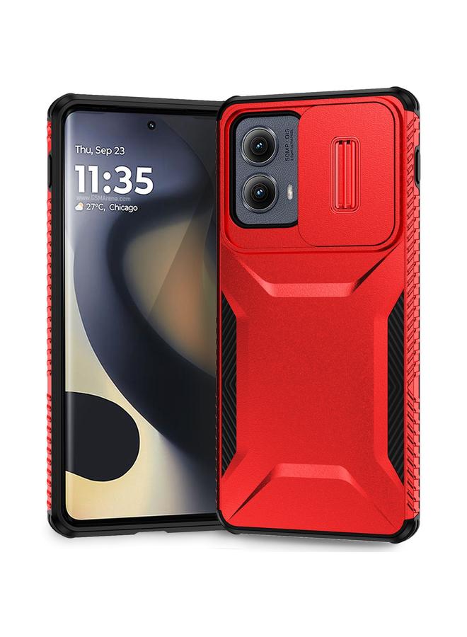 جراب هاتف منزلق مزود بدرع كاميرا لهاتف Motorola Edge 5G 2024 (أحمر)