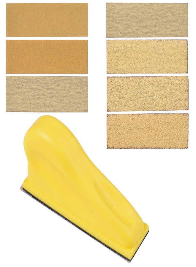 Micro Sander Kit 3.5x1 Inch Mini for Small Projects, Detail Handle Sanding Tools, 70 Sheets Sandpaper Wood 40/60/80/120/180/240/320, DIY Handicrafts Polishing Yellow  - Image 1