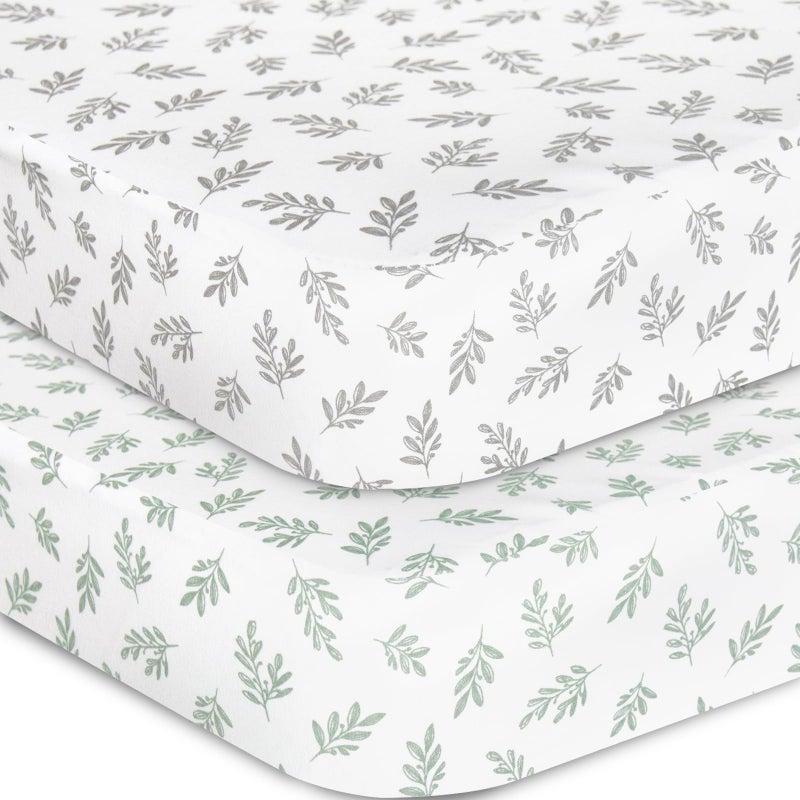 Biloban Crib Sheets Fitted for Boys and Girls, 2 Pack Crib Sheet Fits for Standard Crib Mattress, Neutral Toddler Bed Sheets, Lovely Print, 52â€X 28â€ - Image 1
