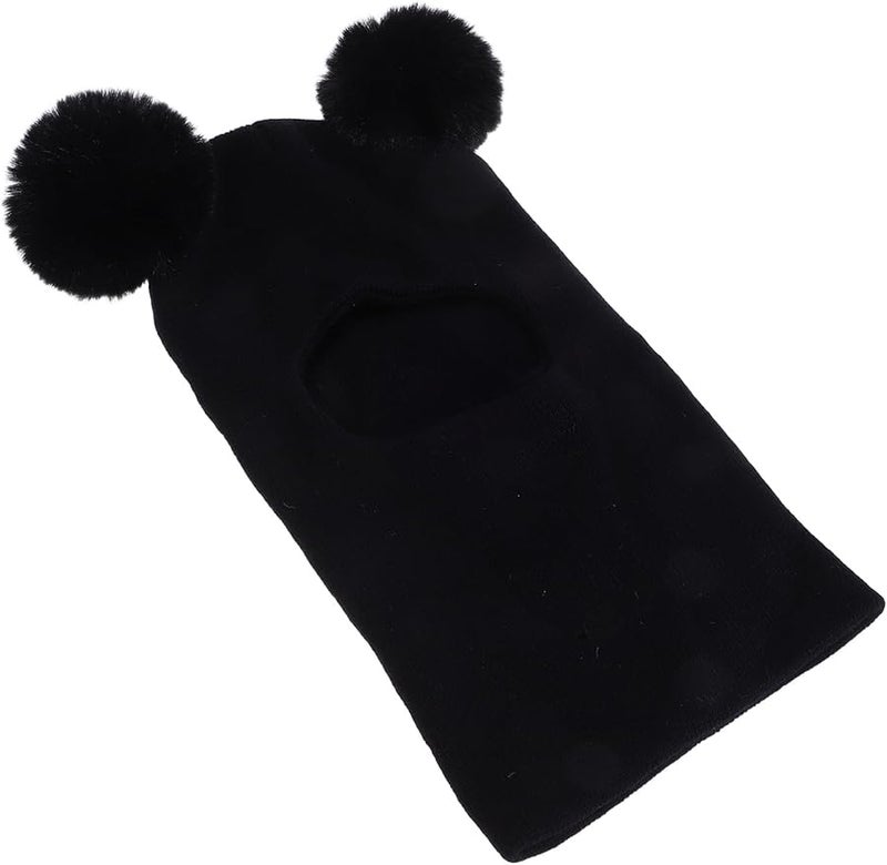 قبعة بيبي سوداء دافئة للشتاء مع كرات بوم بوم للرضع والمواليد الجدد والأطفال الصغار - Image 2
